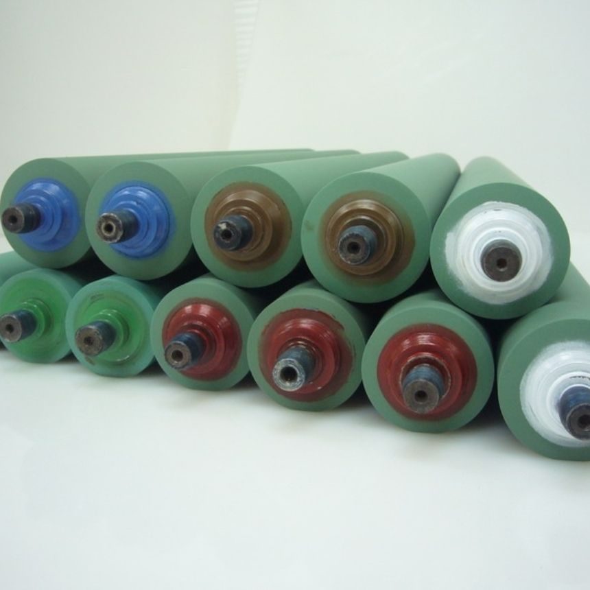 Stack of colored guider and print rollers